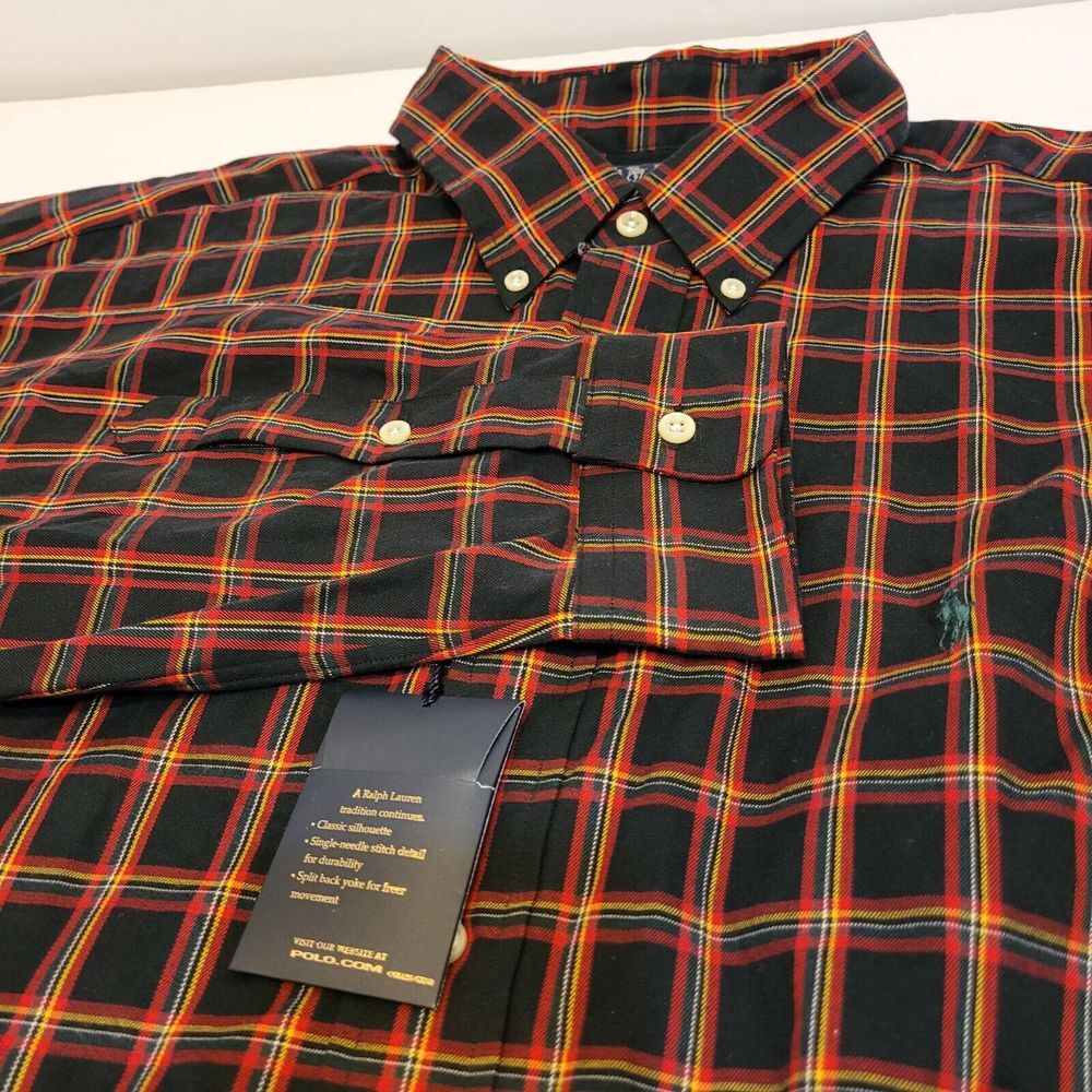 Ralph Lauren Blake Shirt Mens XL Black Red Plaid NWT Two-Ply Cotton Button Down